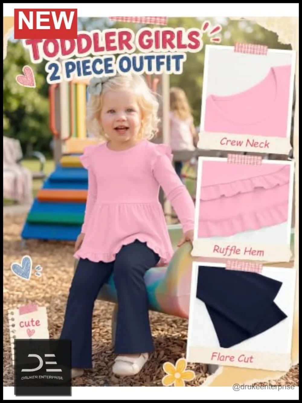Toddler Girls 2-Piece Ruffle Long Sleeve Top & Flare Pants Set